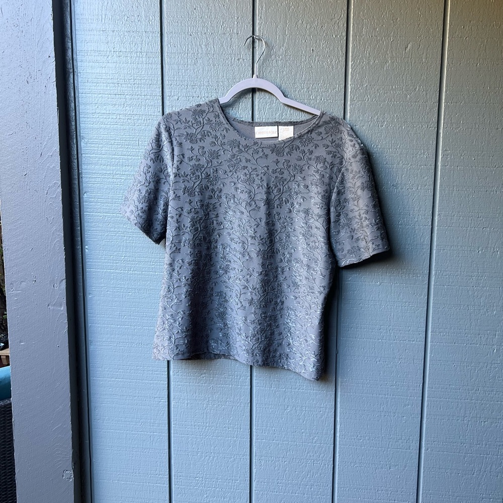 CHRISTIE & JILL Vintage Sage Green Brocade Floral Top